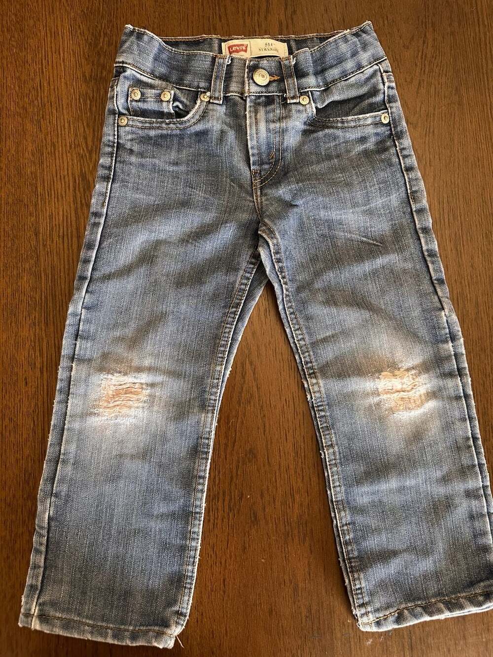 Levi's 514 Straight Jeans Boys Size 4 Reg Distressed Denim